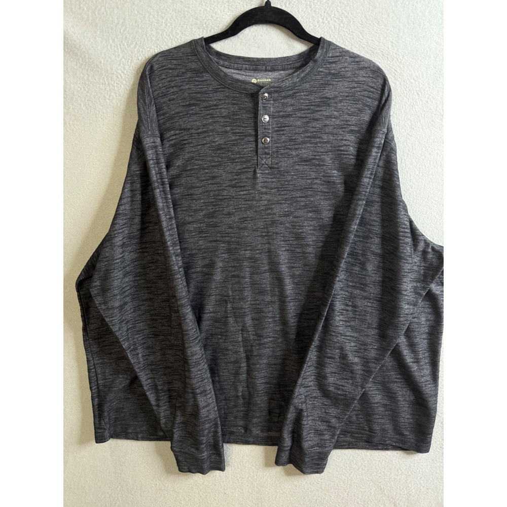 Haggar Henley Shirt Men's 3XL Long Sleeve Heather Gray Casual Comfy